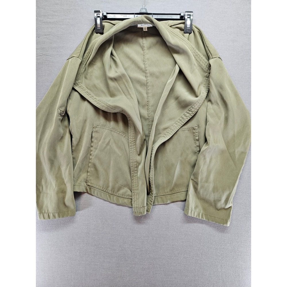 Max Studio Olive Green Drape Front Jacket Roll Tab Sleeve Open Cardigan Small